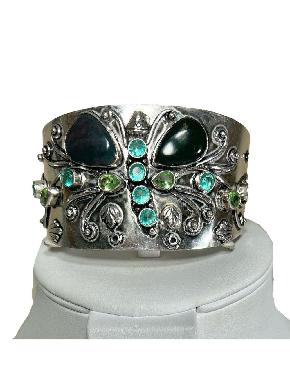 Vintage Style 925 Bloodstone Gemstone Bangle Bracelet